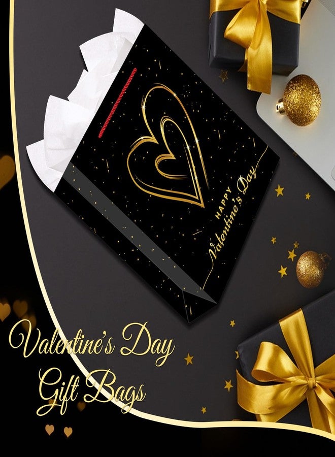 FLYAB Black Valentines Day Gift Bag - 13'' Large Gift Bag with Tissue Paper Happy Valentine's Day Paper Gift Bags with Handle Romantic Anniversary Wedding Gifts Bags for Her Him Girlfriend Boyfriend Wife Husband Women Men - Image 2
